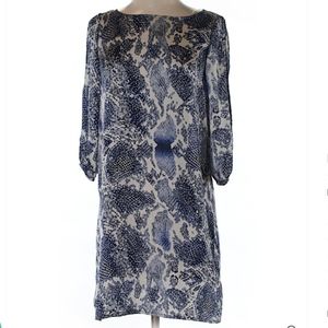 NWOT Fab’rik Animal Print White Blue 3/4 Sleeve Satin Boat Neck Size S Dress